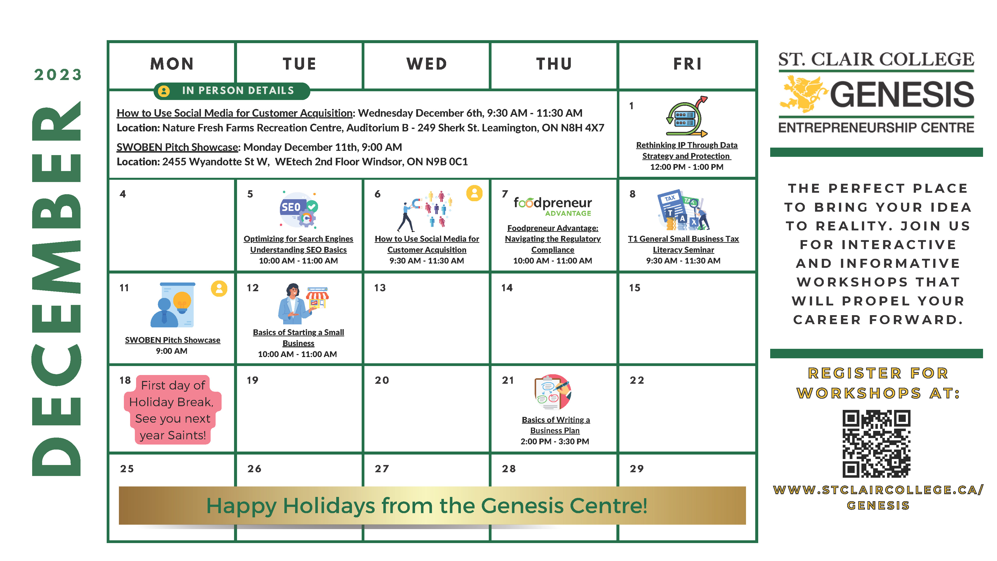 December 2023 Genesis Workshop Calendar