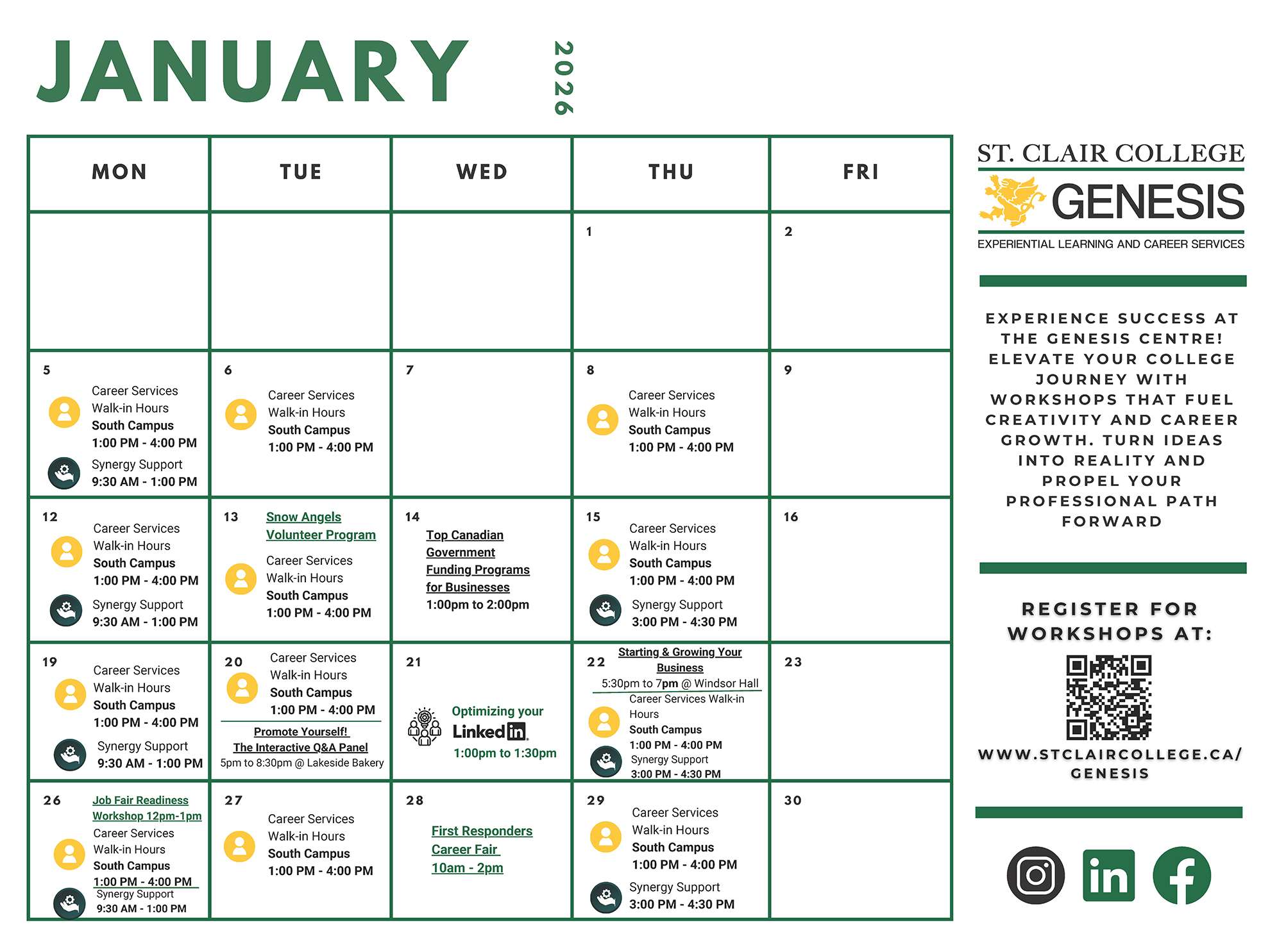 January 2026 Genesis Workshop Calendar